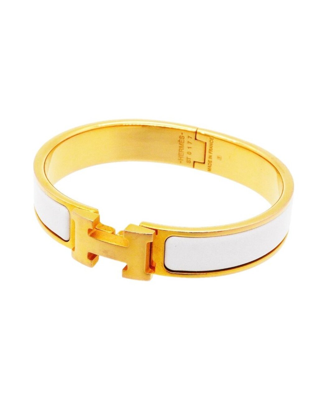 Hermes Bangle Clic Clac PM Gold Plated White Bracelet